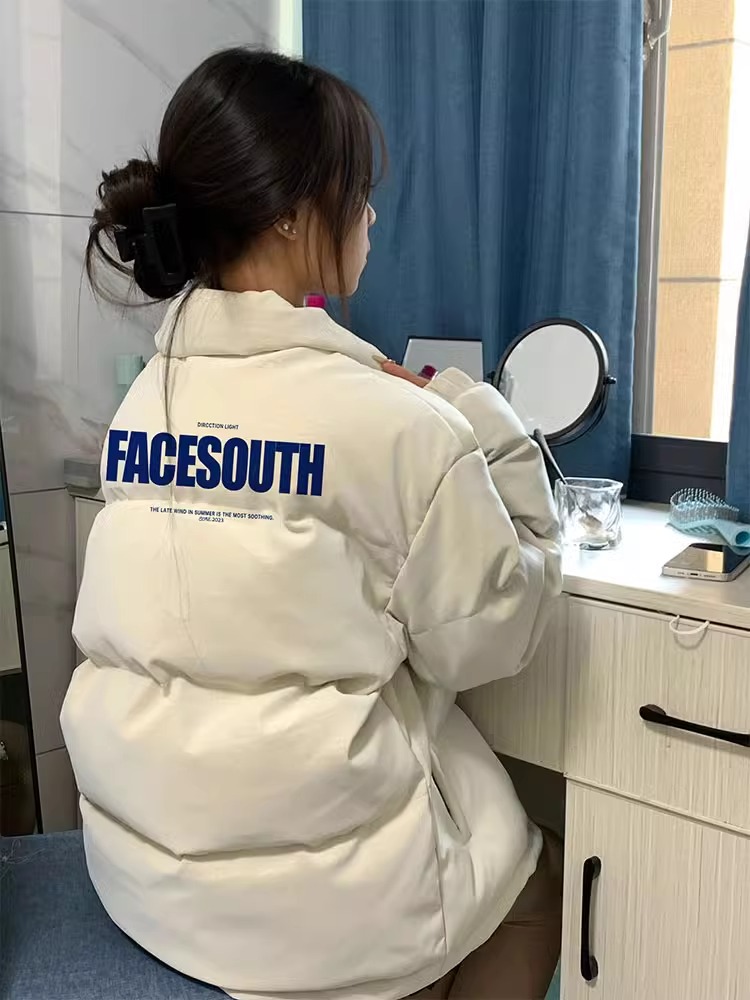 手塞棉棉服冬季新款寬鬆加厚棉衣麵包服印花外套女