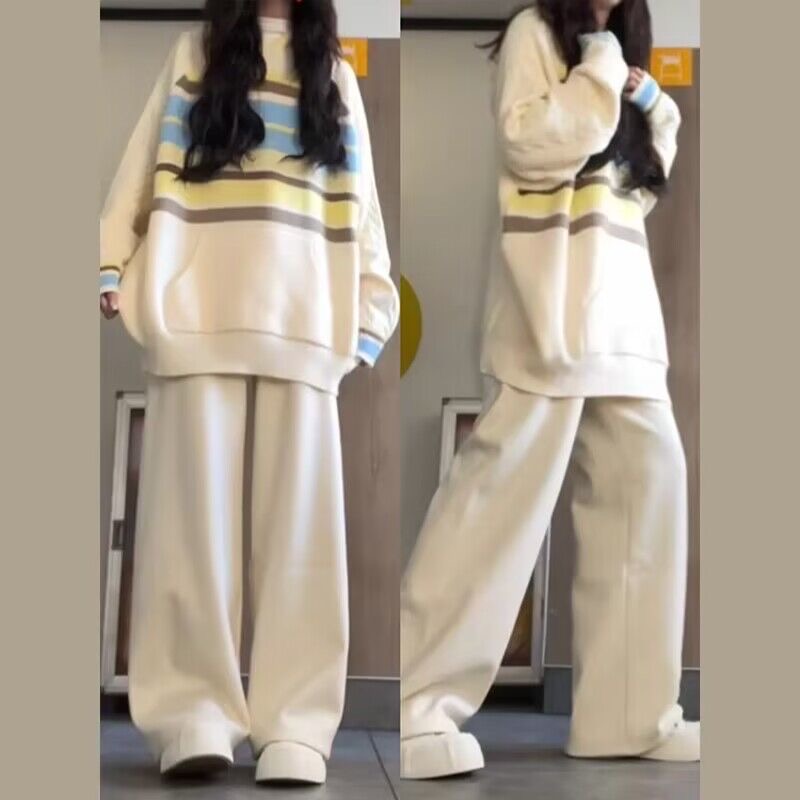 美式撞色oversize連帽條紋衛衣女秋冬季2023年新款小個子針織上衣