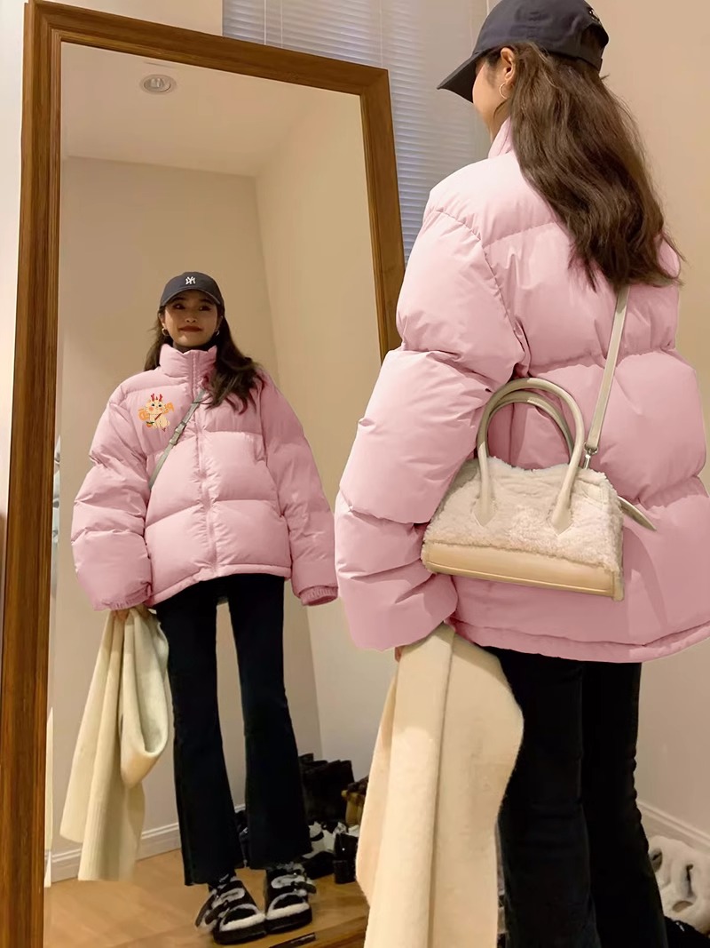 高品質手塞棉加厚冬季新款棉服寬鬆印花棉衣麵包服女