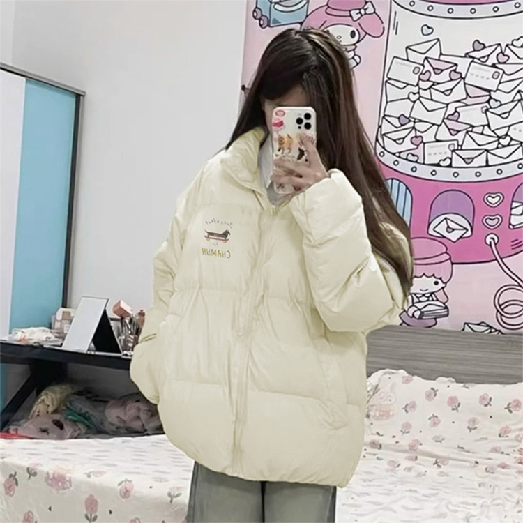手塞棉棉服冬季新款寬鬆加厚棉衣麵包服印花外套女