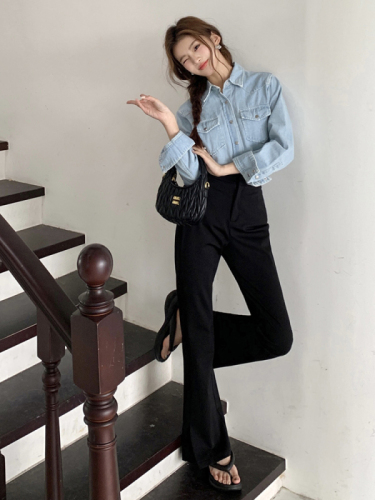 Actual shot of 2024 spring and summer new style pants, slim and tall suit pants with slits and slightly flared trousers for women, casual pants