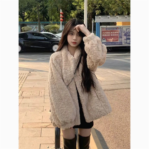 Fufu lamb wool coat for women, high-end autumn and winter imitation fur loose lazy style furry top