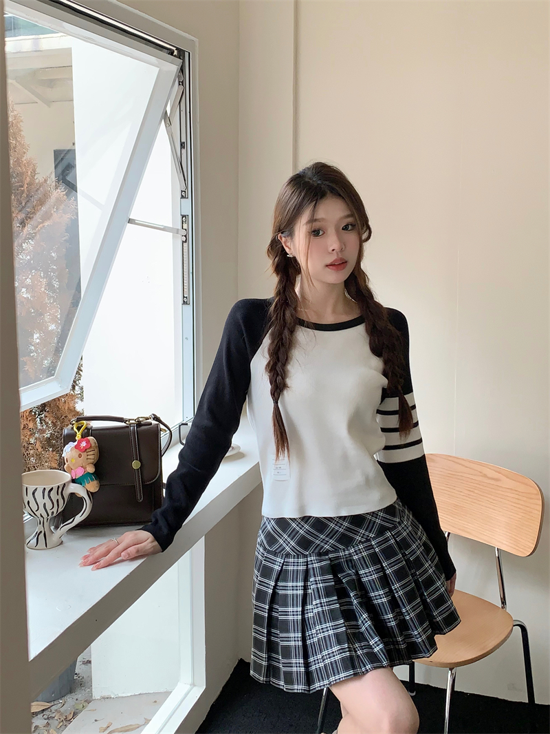 實拍 秋冬新款顯瘦長袖韓版插肩袖簡約內搭打底衫ins潮上衣女