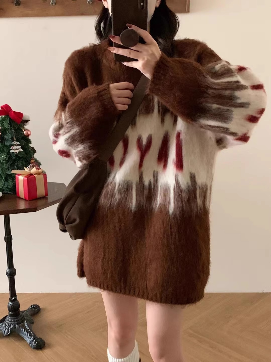 聖誕主題氛圍感毛衣上衣女慵懶風漸變撞色寬鬆軟糯氣質小眾針織衫