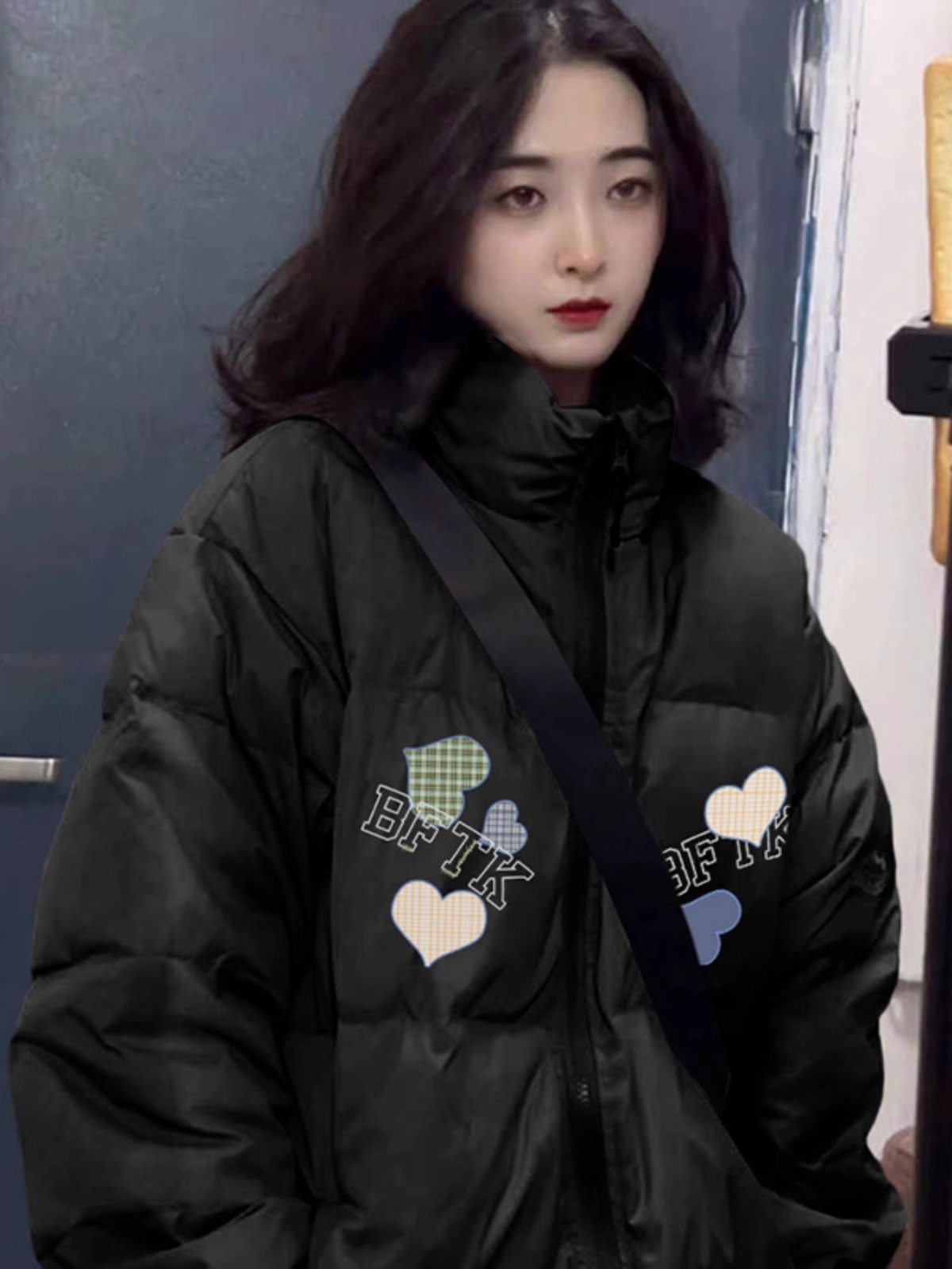 高品質手塞棉加厚冬季新款棉服寬鬆印花棉衣麵包服女