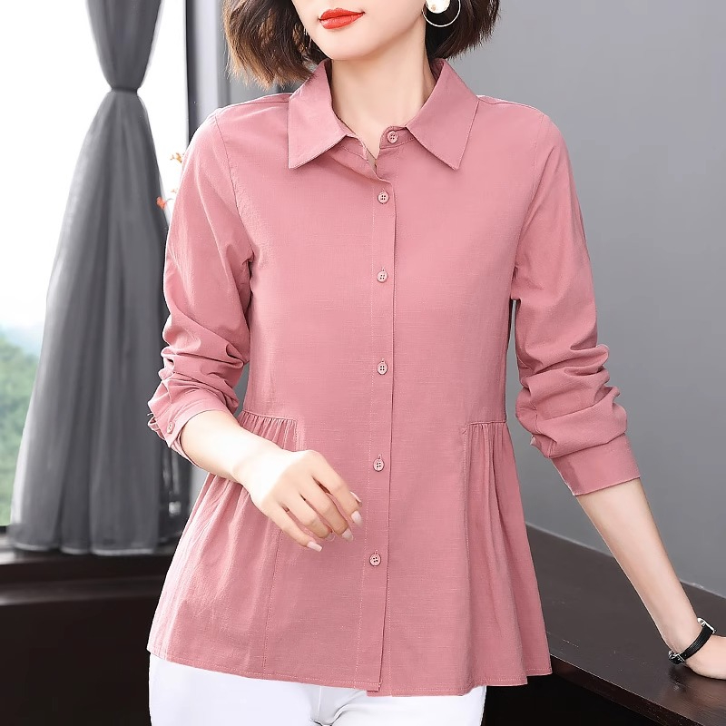 80%人棉20%錦綸 長袖襯衫上衣女翻領襯衣服