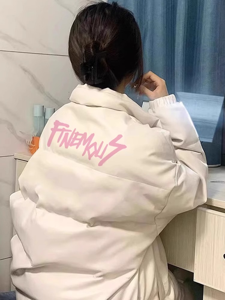 手塞棉棉服冬季新款寬鬆加厚棉衣麵包服印花外套女