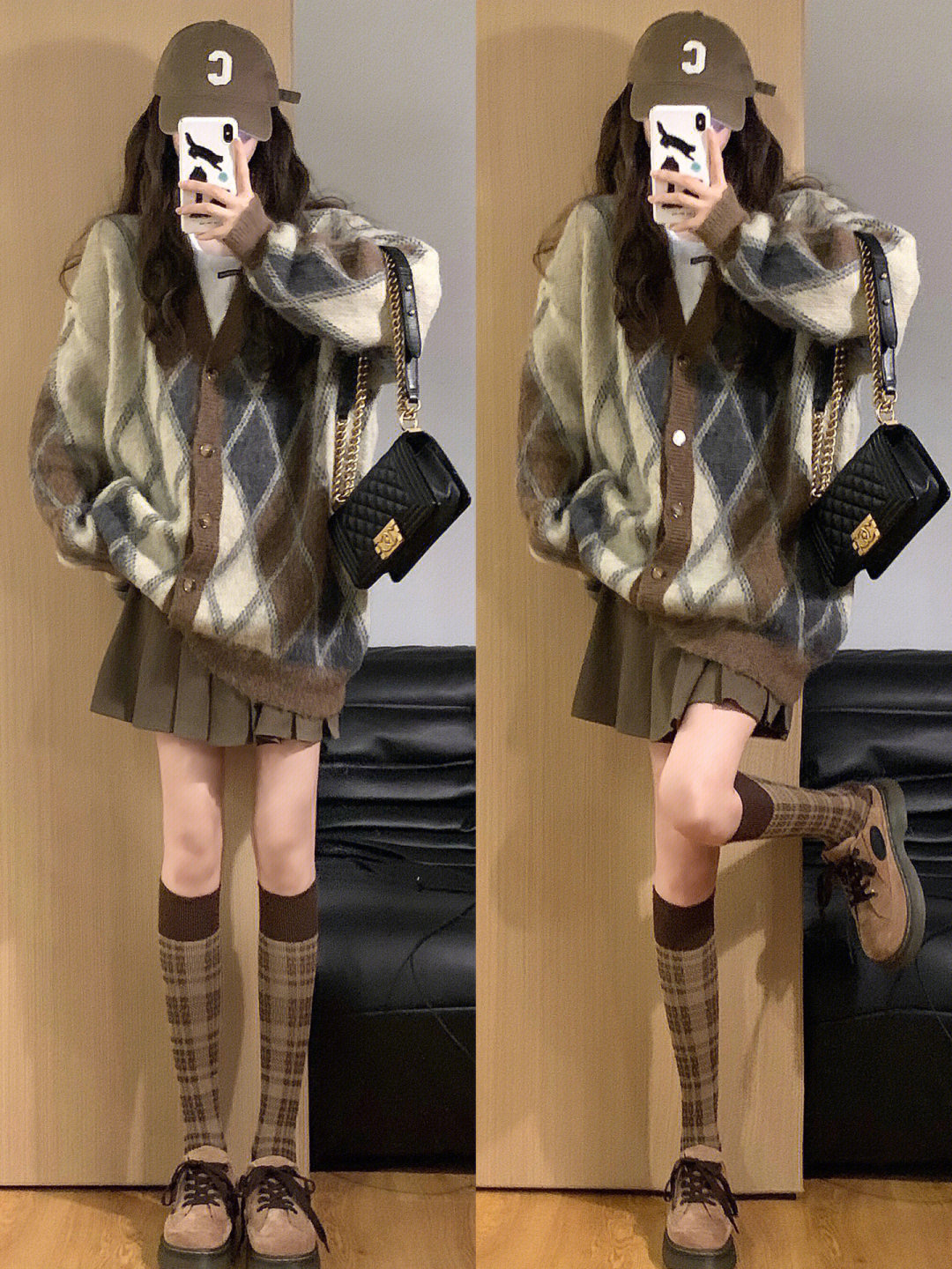 復古菱格毛衣外套女秋季款設計感小眾慵懶風軟糯針織開衫上衣