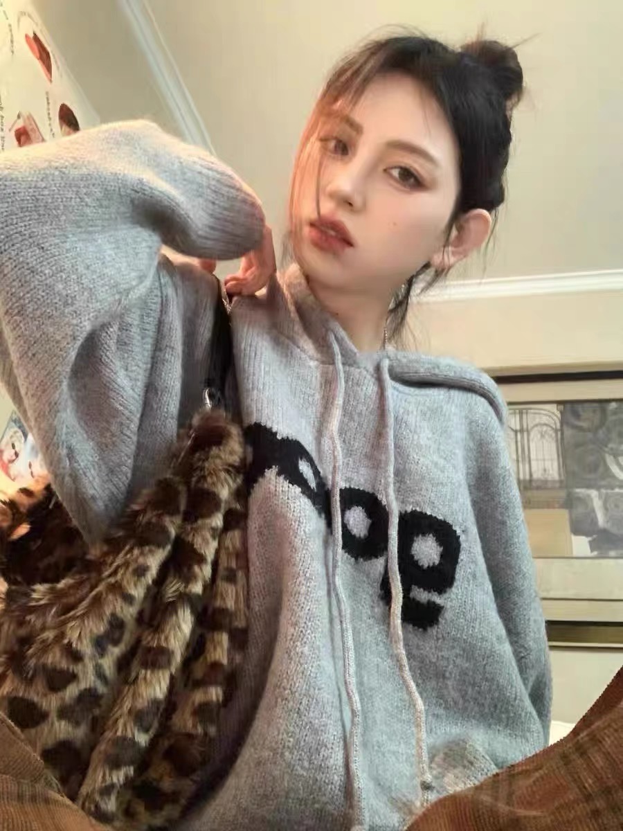 優質 秋冬季新款韓系慵懶風外套潮ins復古寬鬆灰色連帽衛衣女