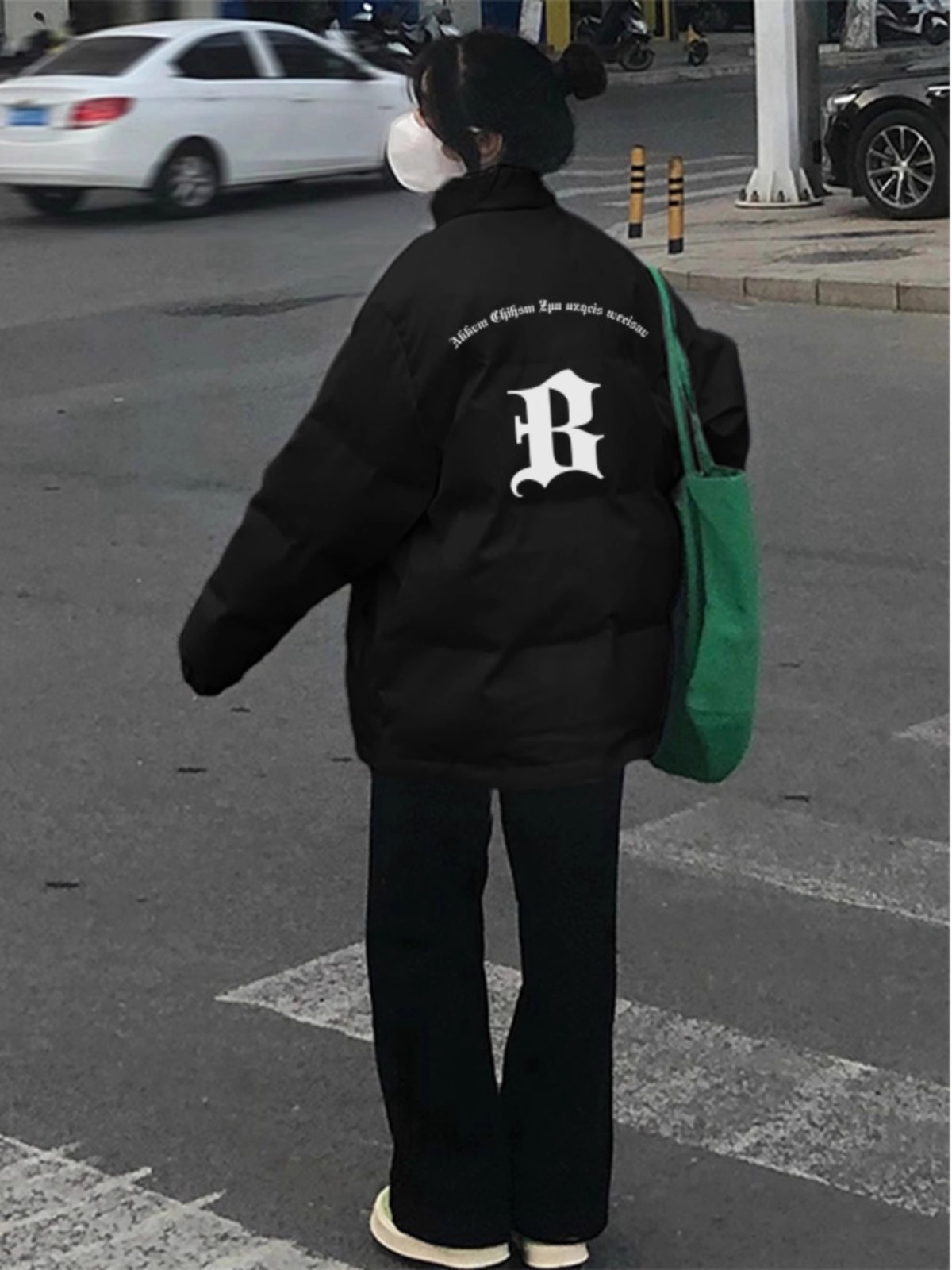 高品質手塞棉加厚冬季新款棉服寬鬆印花棉衣麵包服女