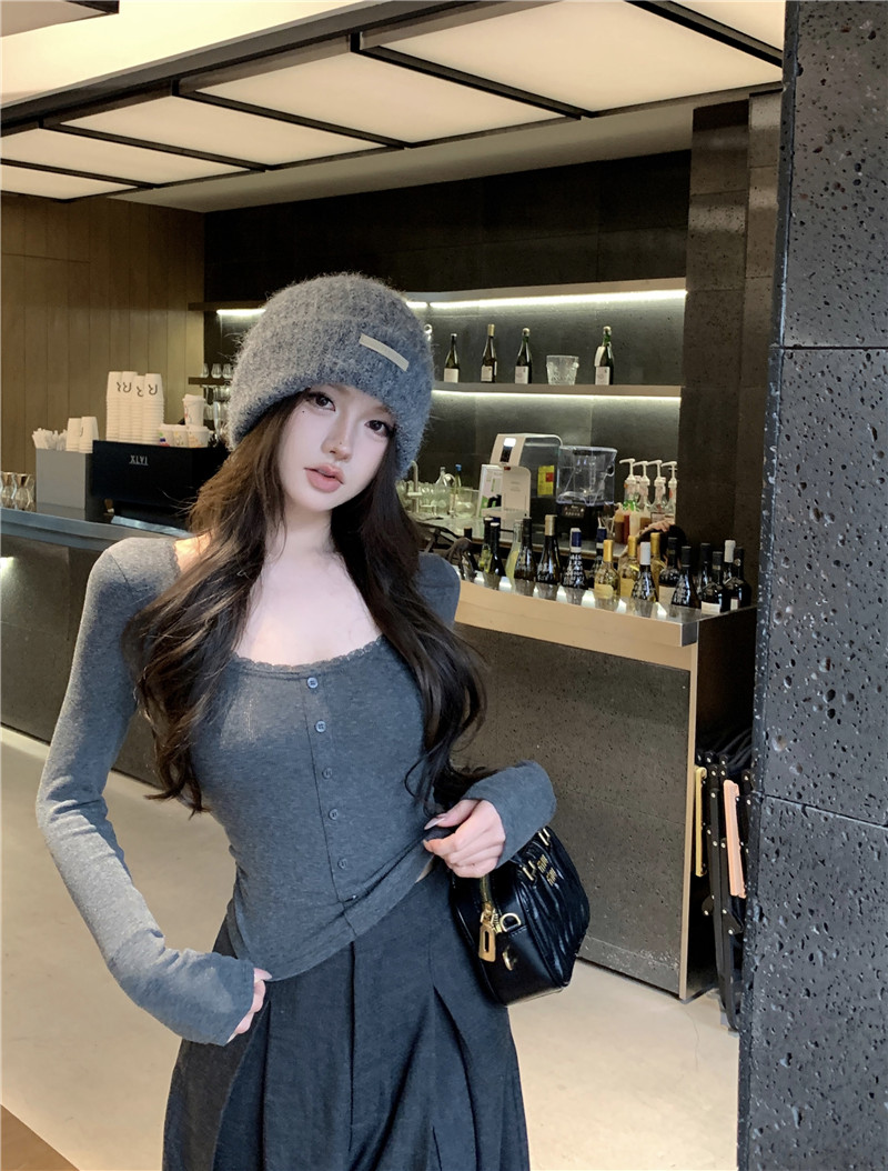 實拍~ins歐美設計感蕾絲花邊性感緊身顯瘦百搭內搭打底針織衫