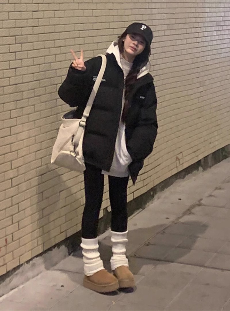 高品質手塞棉加厚冬季新款棉服寬鬆印花棉衣麵包服女