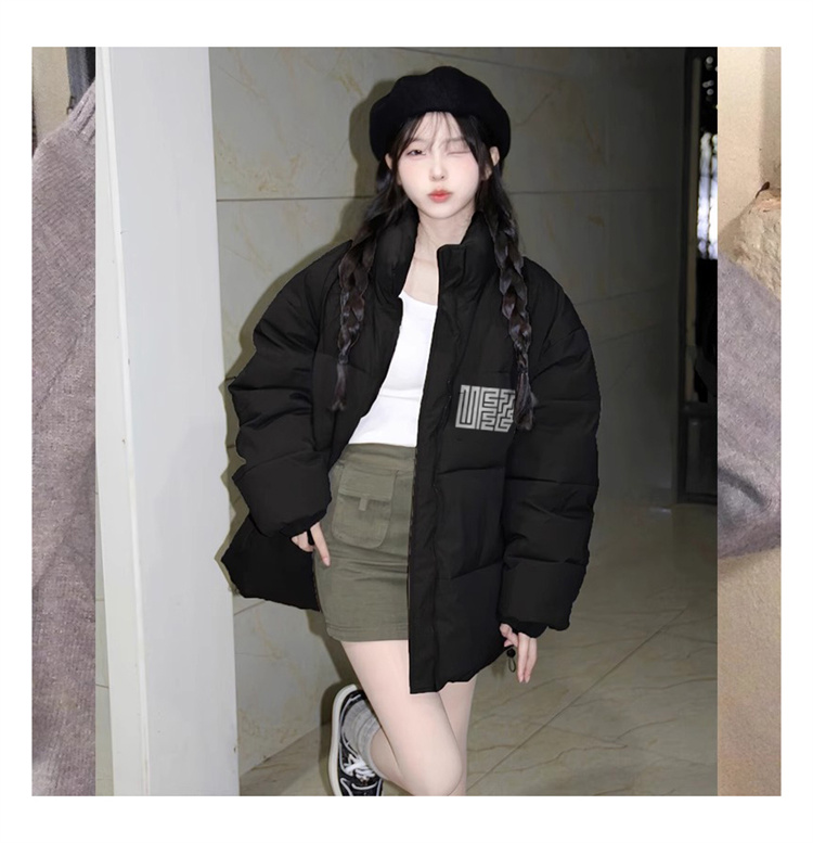 高品質手塞棉加厚冬季新款棉服寬鬆印花棉衣麵包服女