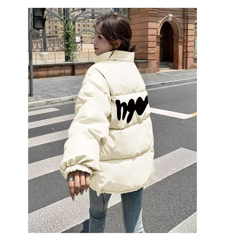 高品質手塞棉加厚冬季新款棉服寬鬆印花棉衣麵包服女