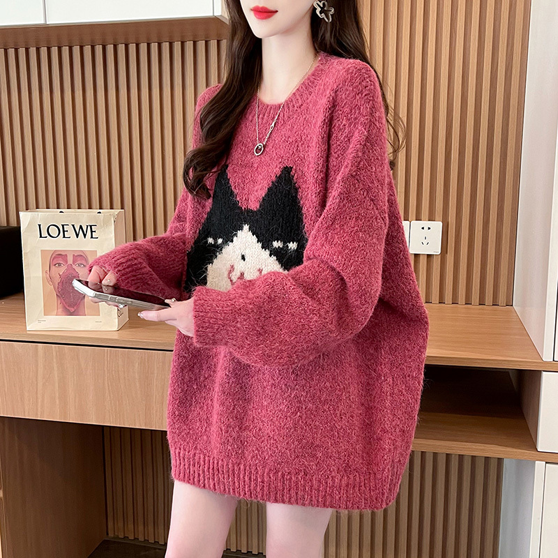 減齡卡通慵懶風套頭毛衣女2023年新款秋冬超好看時尚復古港味上衣