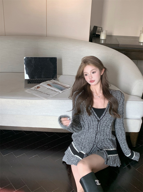 實拍 設計感小眾氣質經典英倫風撞色針織衫開衫外套