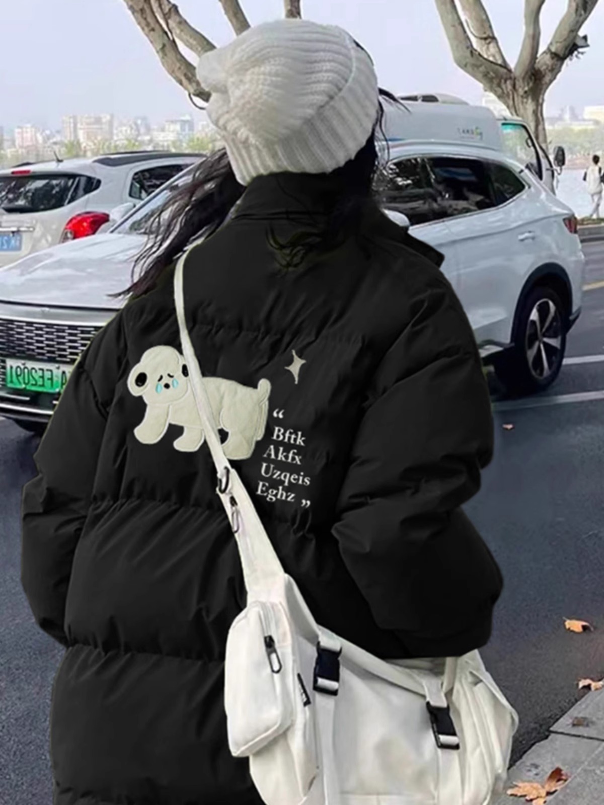 高品質手塞棉加厚冬季新款棉服寬鬆印花棉衣麵包服女