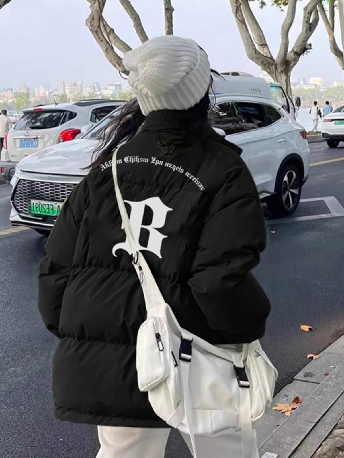 高品質手塞棉加厚冬季新款棉服寬鬆印花棉衣麵包服女
