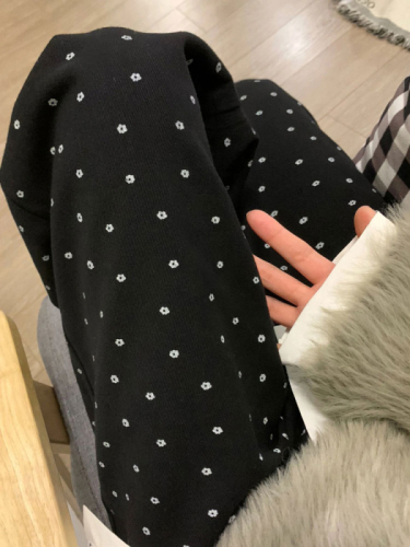 1416# Pure Cotton Cotton Composite Floral Black Straight Leg Casual Pants Women Autumn Winter Thicken Full Leg Pants