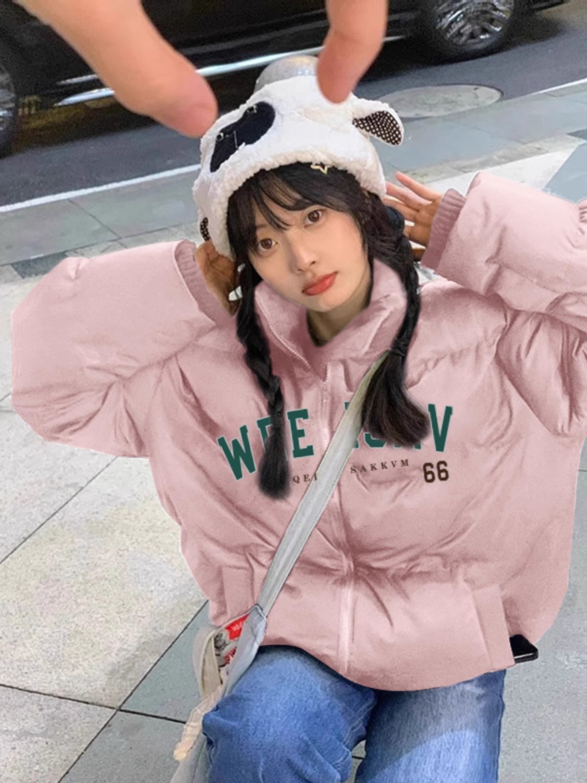 高品質手塞棉加厚冬季新款棉服寬鬆印花棉衣麵包服女