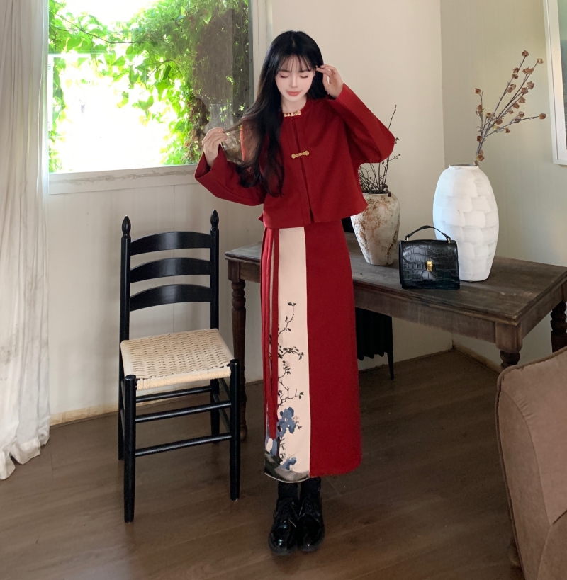大碼女裝結婚宋制漢服適合參加訂婚禮女裝穿搭圓領短襖旋裙套裝