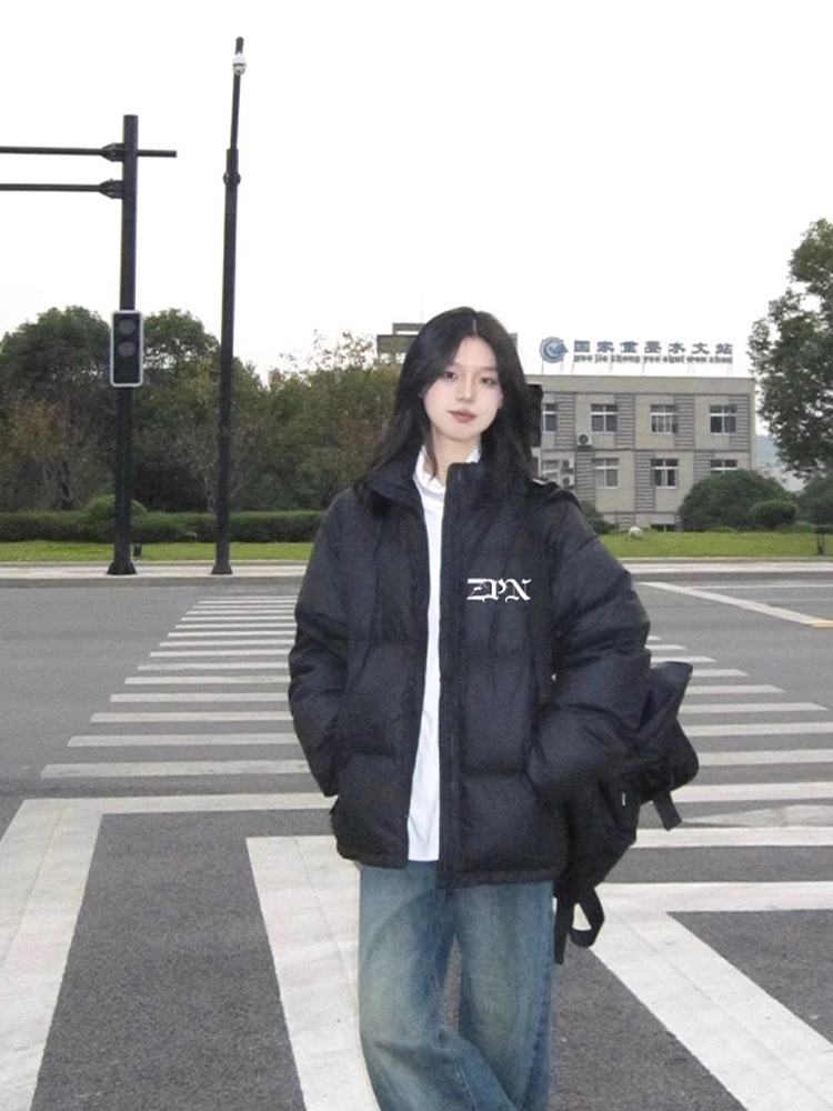 高品質手塞棉加厚冬季新款棉服寬鬆印花棉衣麵包服女