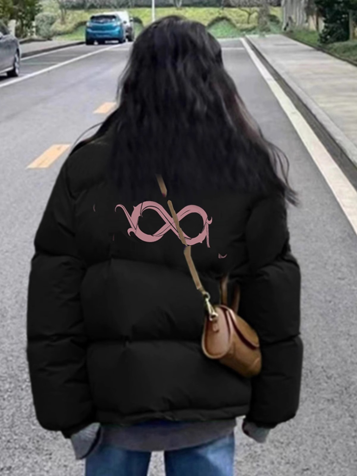 手塞棉棉服冬季新款寬鬆加厚棉衣麵包服印花外套女