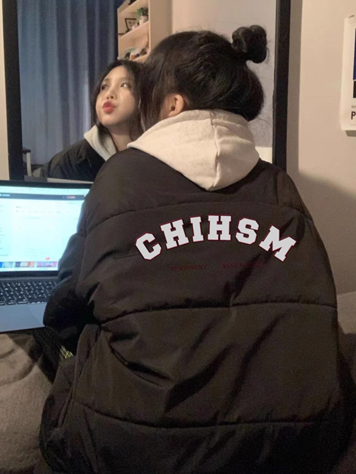 高品質手塞棉加厚冬季新款棉服寬鬆印花棉衣麵包服女