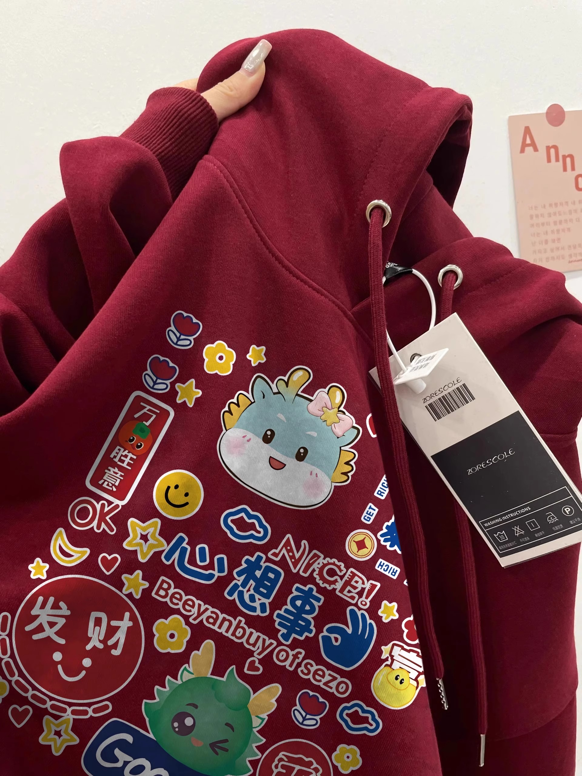 CVC棉麵食毛華棉複合/牛奶絲300克銀狐絨400克前 印花連帽衛衣女