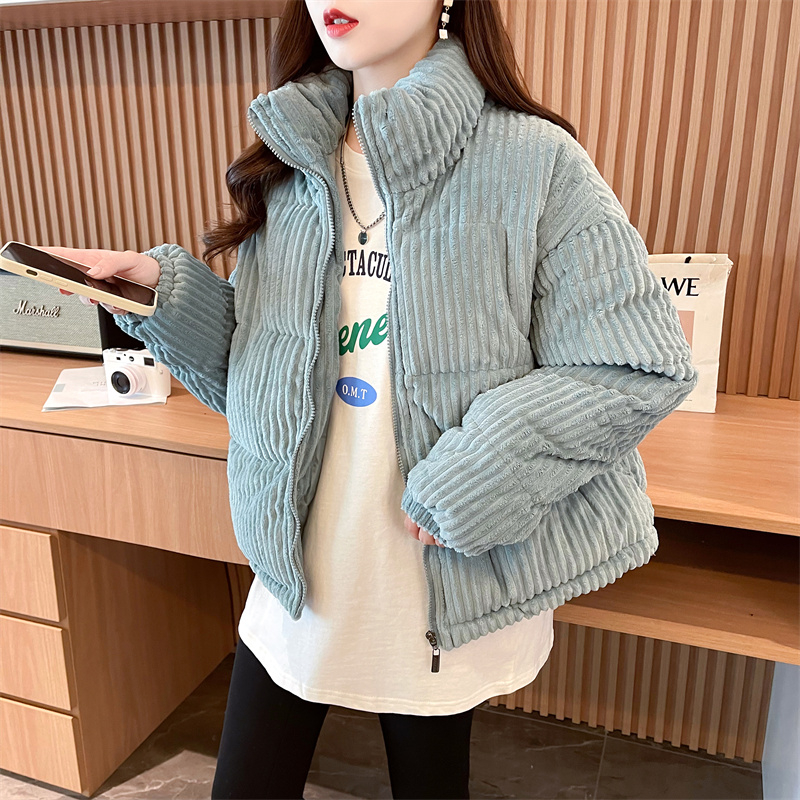實拍 冬季燈芯絨短款棉襖女韓版寬鬆軟萌加絨麵包棉服外套棉衣