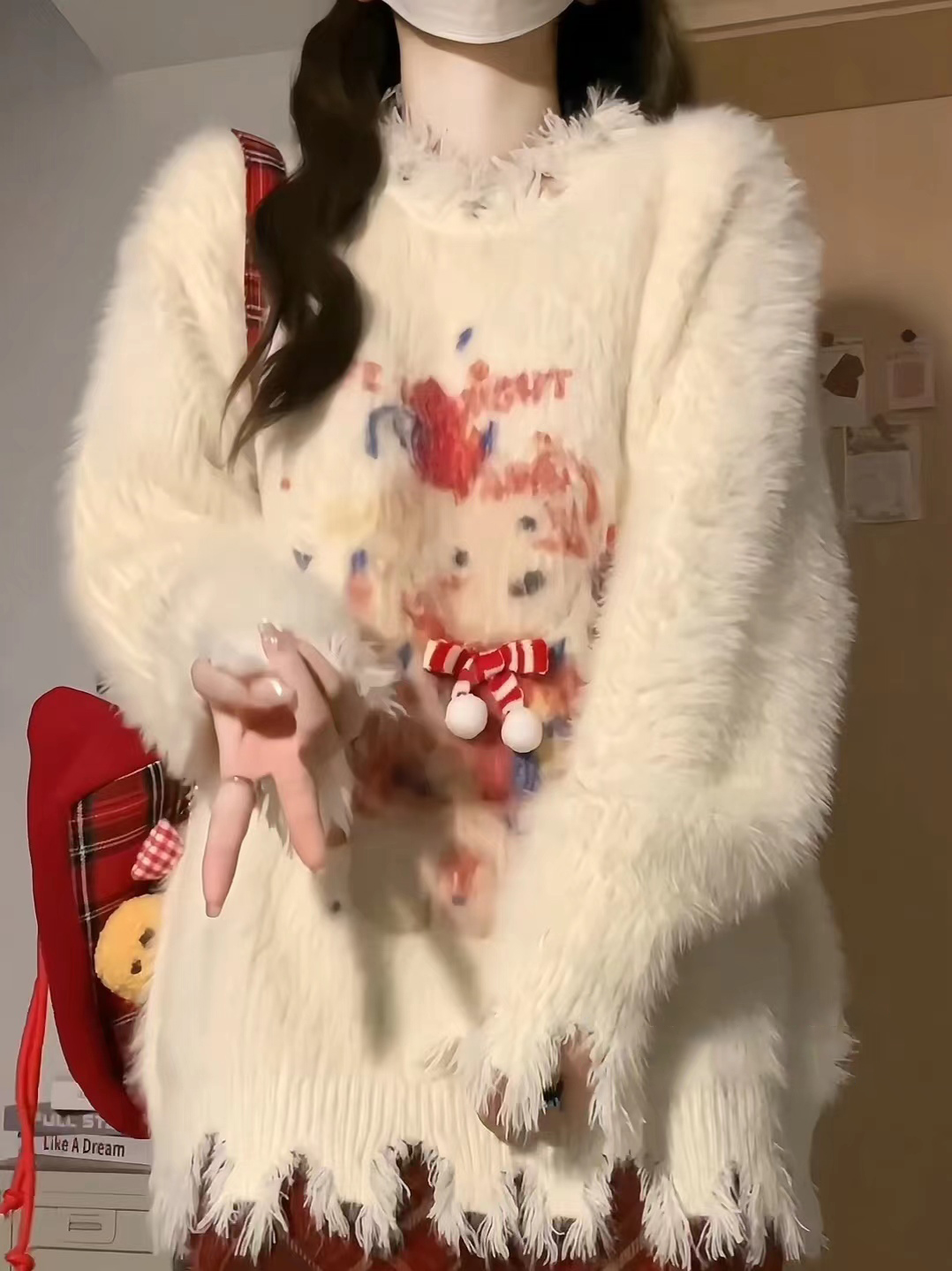 奶fufu馬海毛聖誕毛衣女小個子冬季保暖加厚高級感軟糯針織衫外套