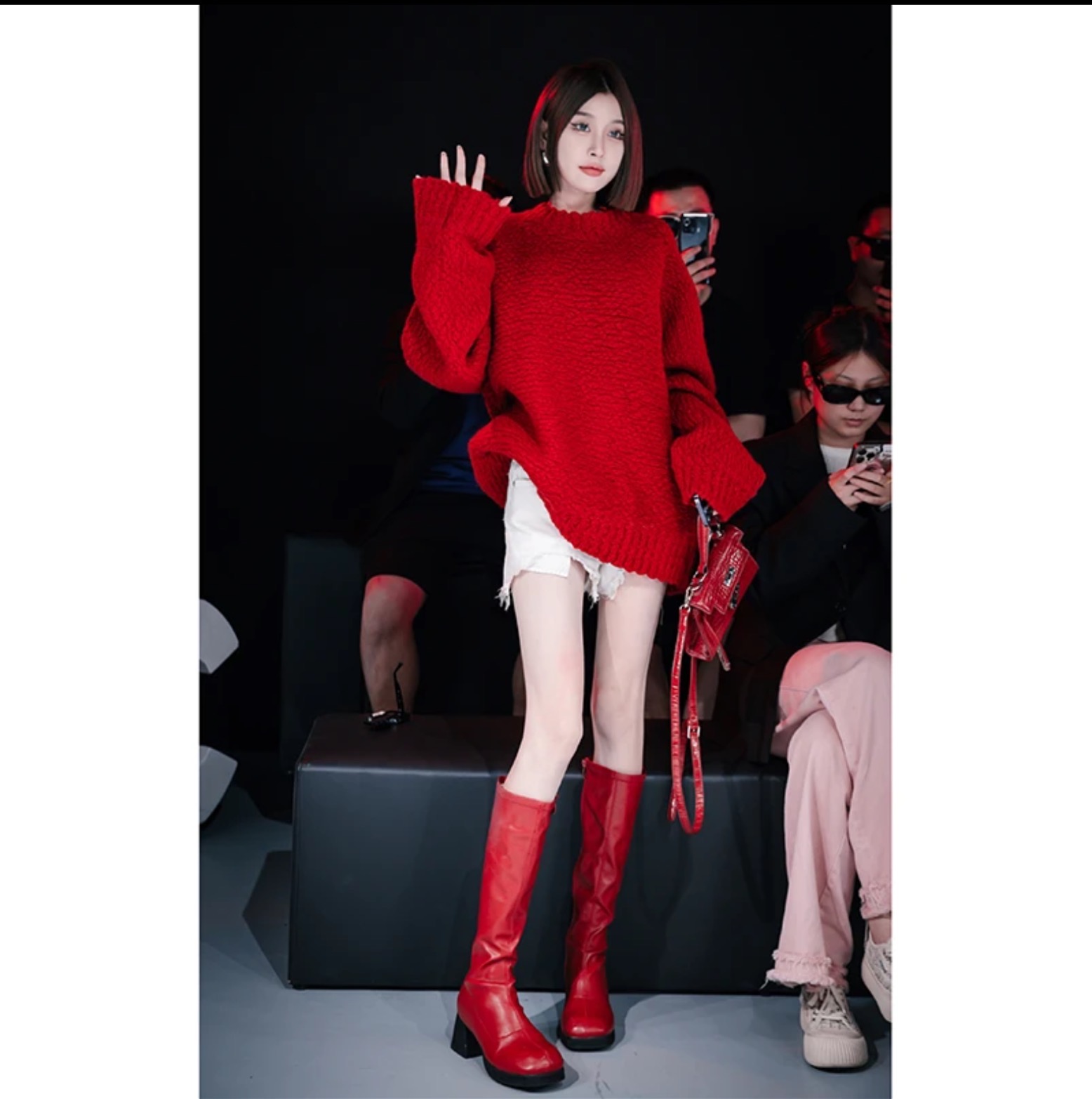 Alice W花花家波爾多紅毛衣顯白出圈的圓領大版慵懶風紅毛衣