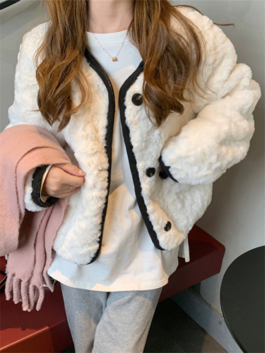  New Rabbit Fur Fur Coat Women's Winter Short Loose Fur One-piece Furry Eco-friendly Lamb Wool Coat