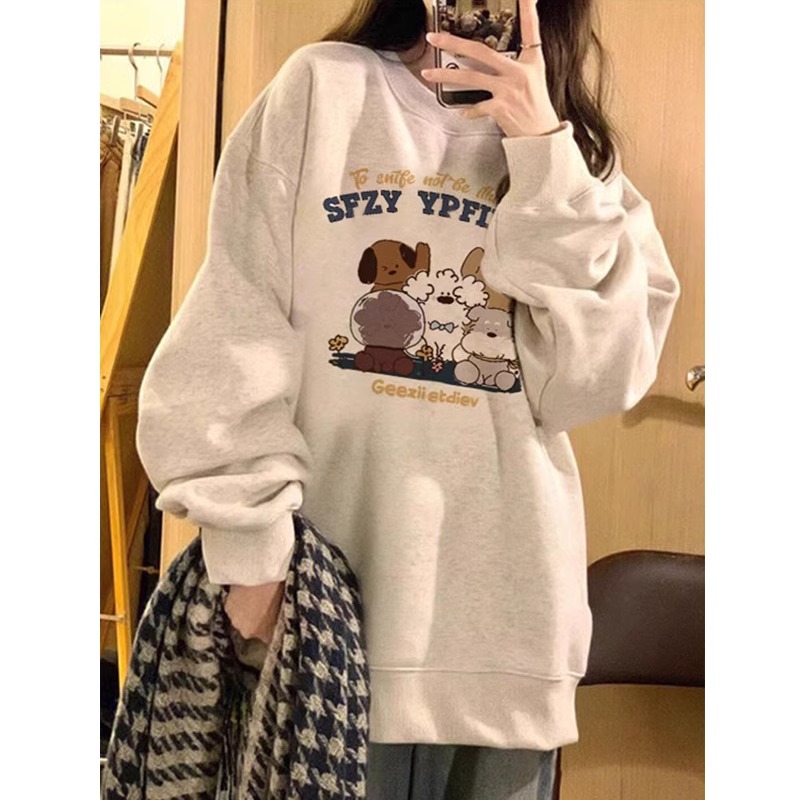 CVC棉麵食毛華棉複合/牛奶絲300克銀狐絨400克前 印花圓領衛衣女