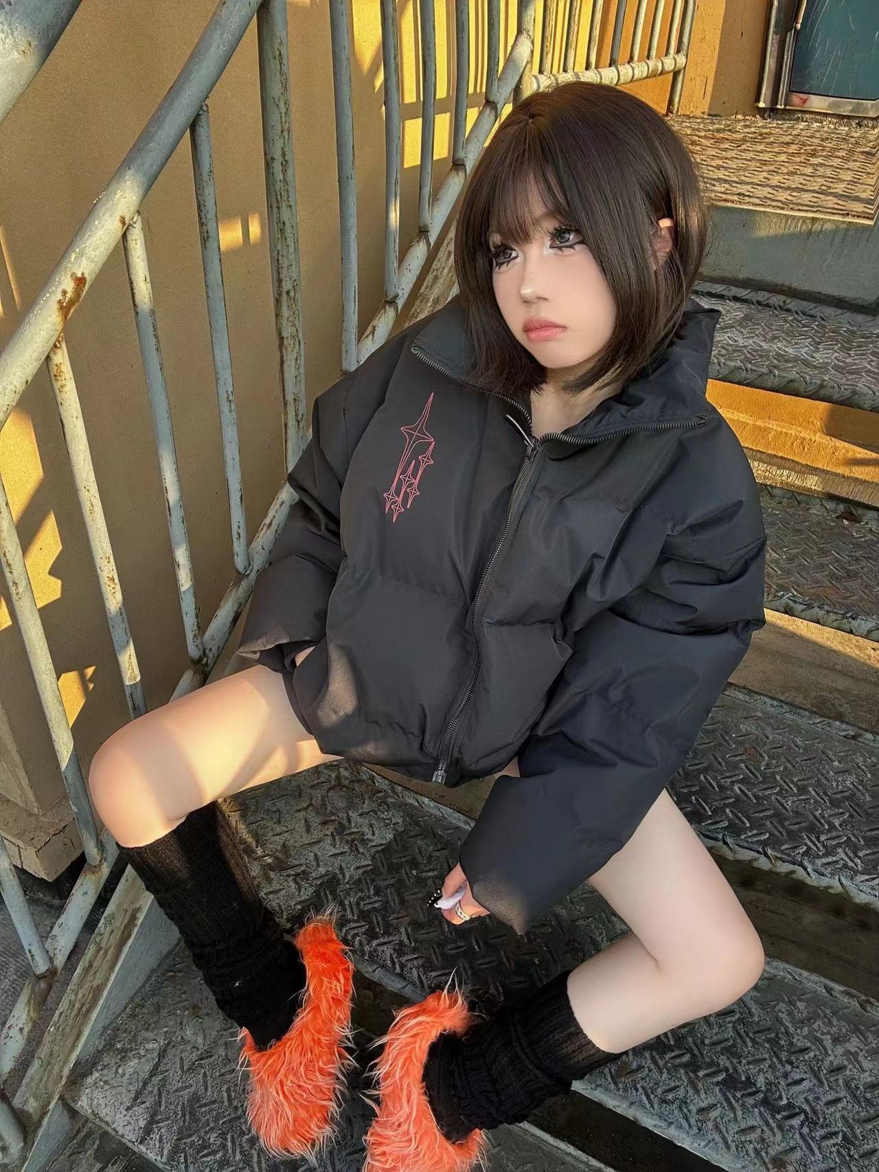 手塞棉棉服冬季新款寬鬆加厚棉衣麵包服印花外套女