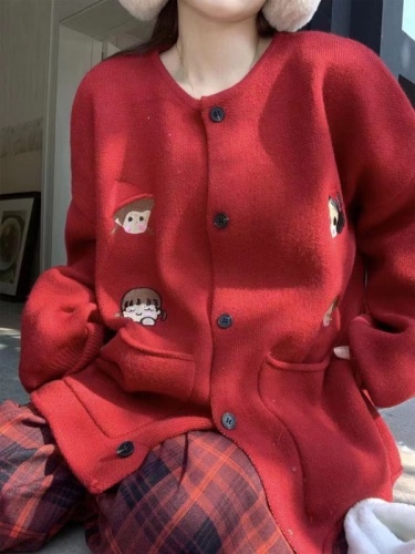 BB家 韩 白雪公主插图毛针织衫韩版特宽冬季氛围穿搭不挑人圣诞女
