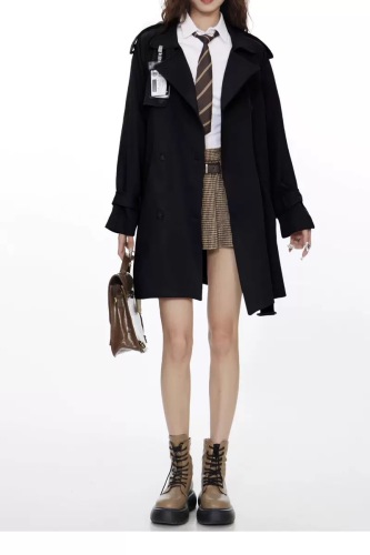 小个子风衣女秋冬新款韩系高级感黑色英伦风中长短款大衣外套