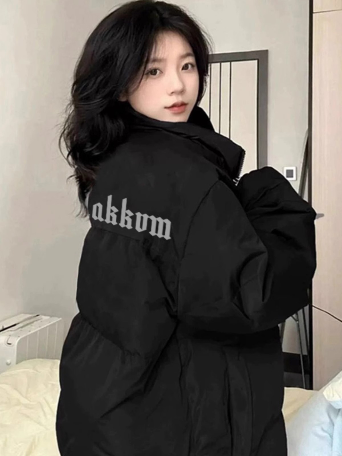 高品質手塞棉加厚冬季新款棉服寬鬆印花棉衣麵包服女