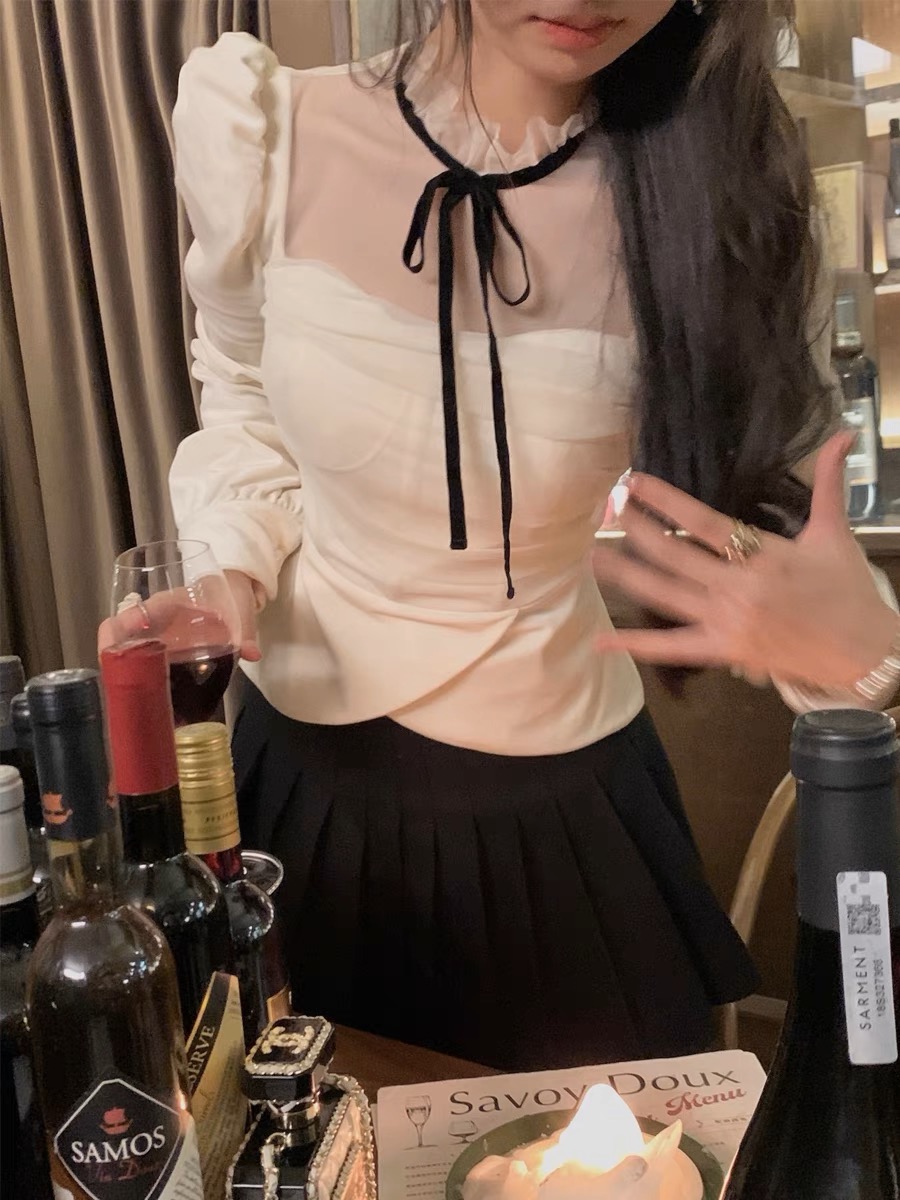 從一時刻 白色蕾絲打底衫女長袖女秋季修身顯瘦內搭打底衫上衣
