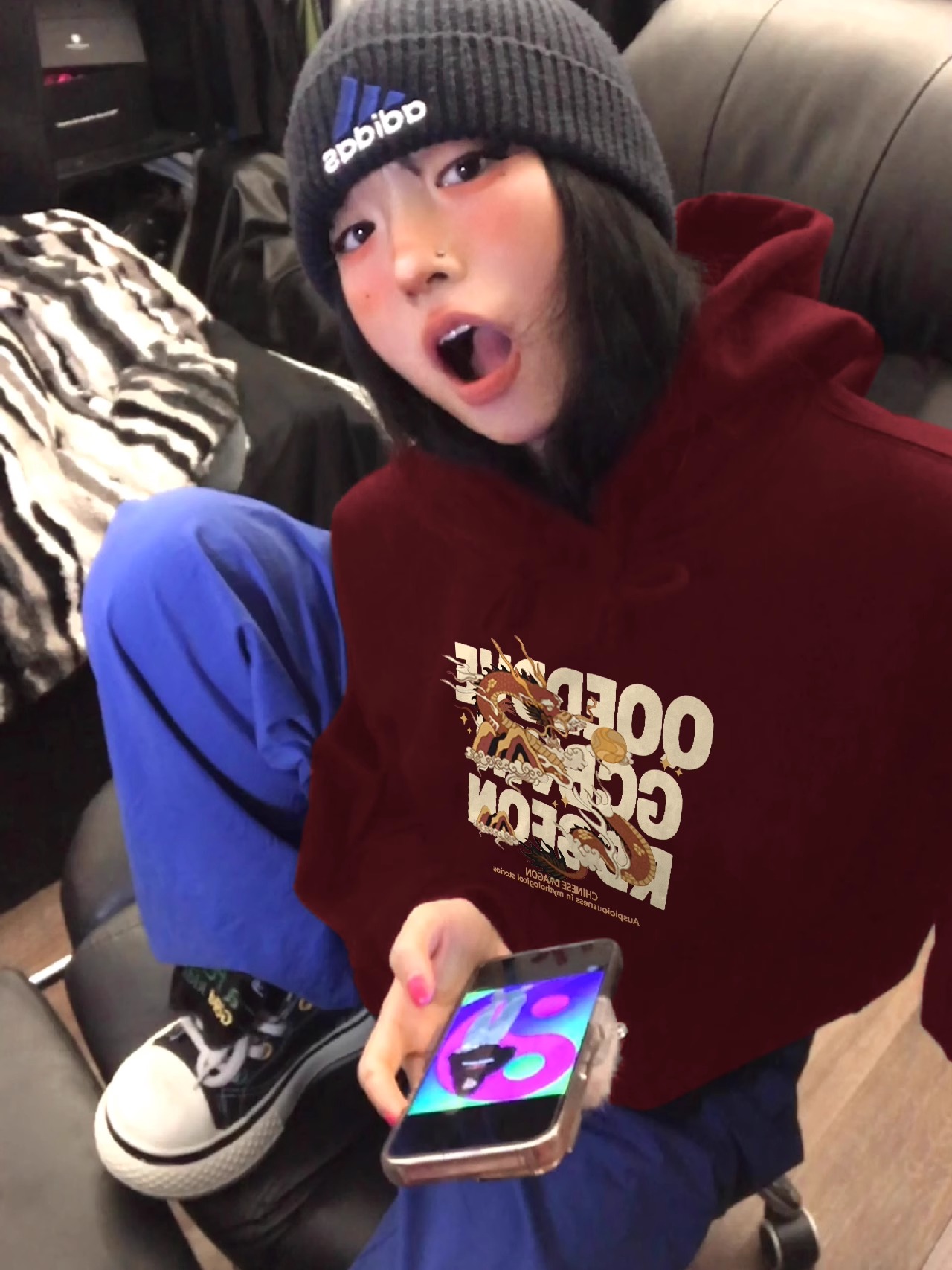 CVC棉麵食毛華棉複合/牛奶絲300克銀狐絨400克前 印花連帽衛衣女