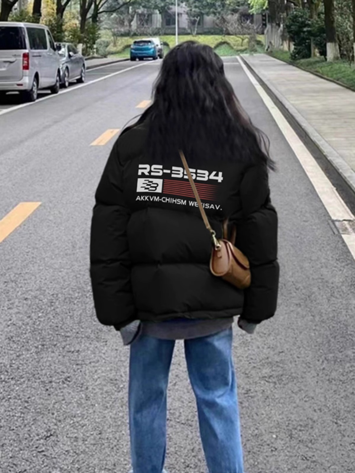 手塞棉棉服冬季新款寬鬆加厚棉衣麵包服印花外套女