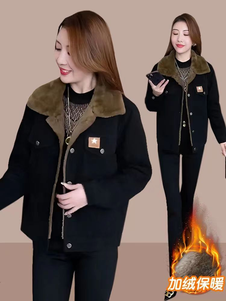 Thick velvet short coat for women 2023 autumn and winter new style fashionable and versatile lapel little man coat