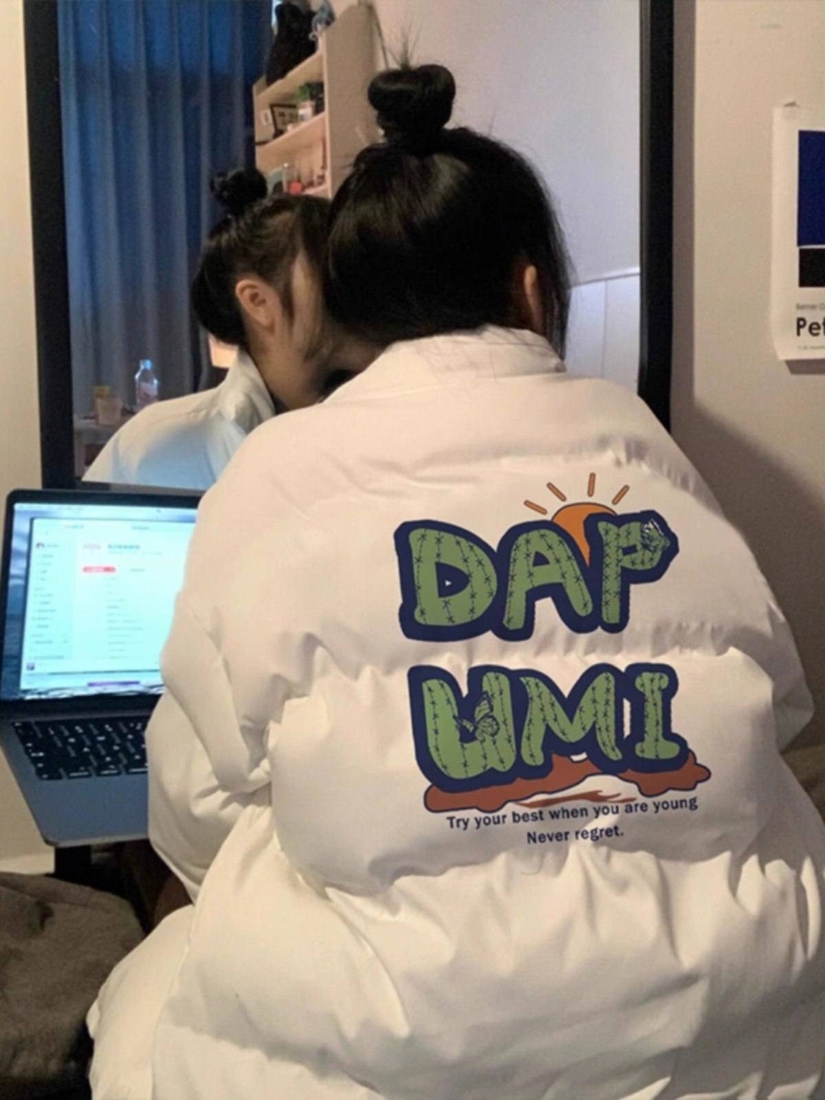 高品質手塞棉加厚冬季新款棉服寬鬆印花棉衣麵包服女