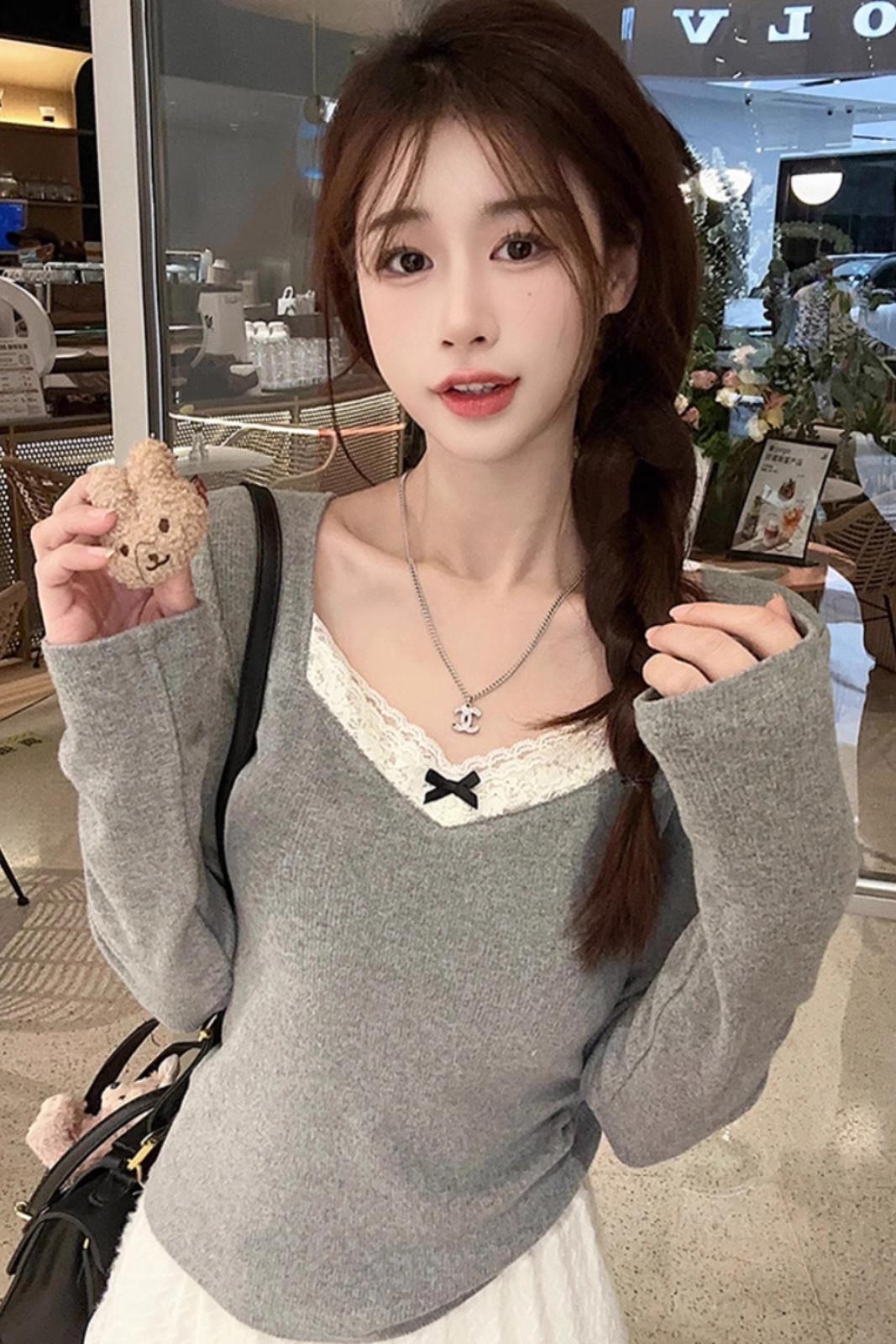 加絨蕾絲拼接T恤女秋冬新款小心機加厚磨毛內搭長袖打底衫上衣ins