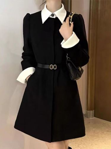 High-end small fragrant black fake two-piece dress women's autumn and winter skirt  winter new temperament little black dress