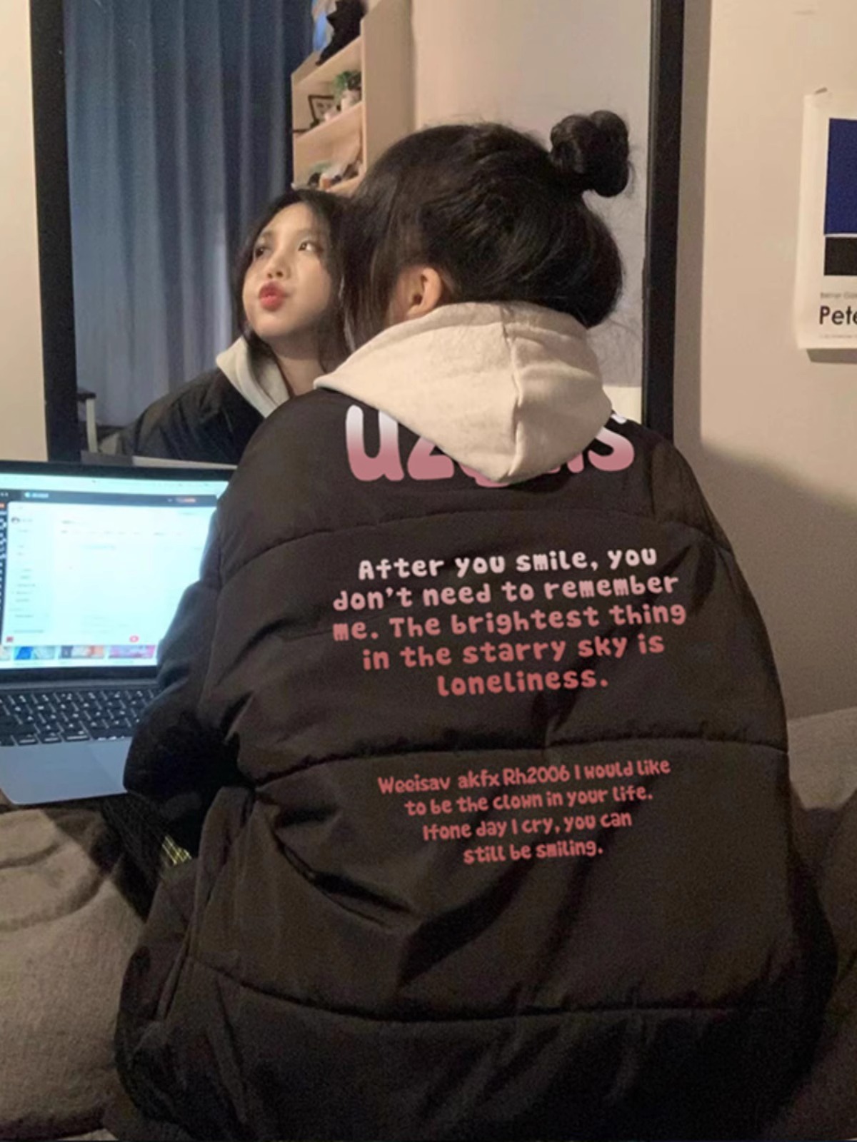 手塞棉棉服冬季新款寬鬆加厚棉衣麵包服印花外套女