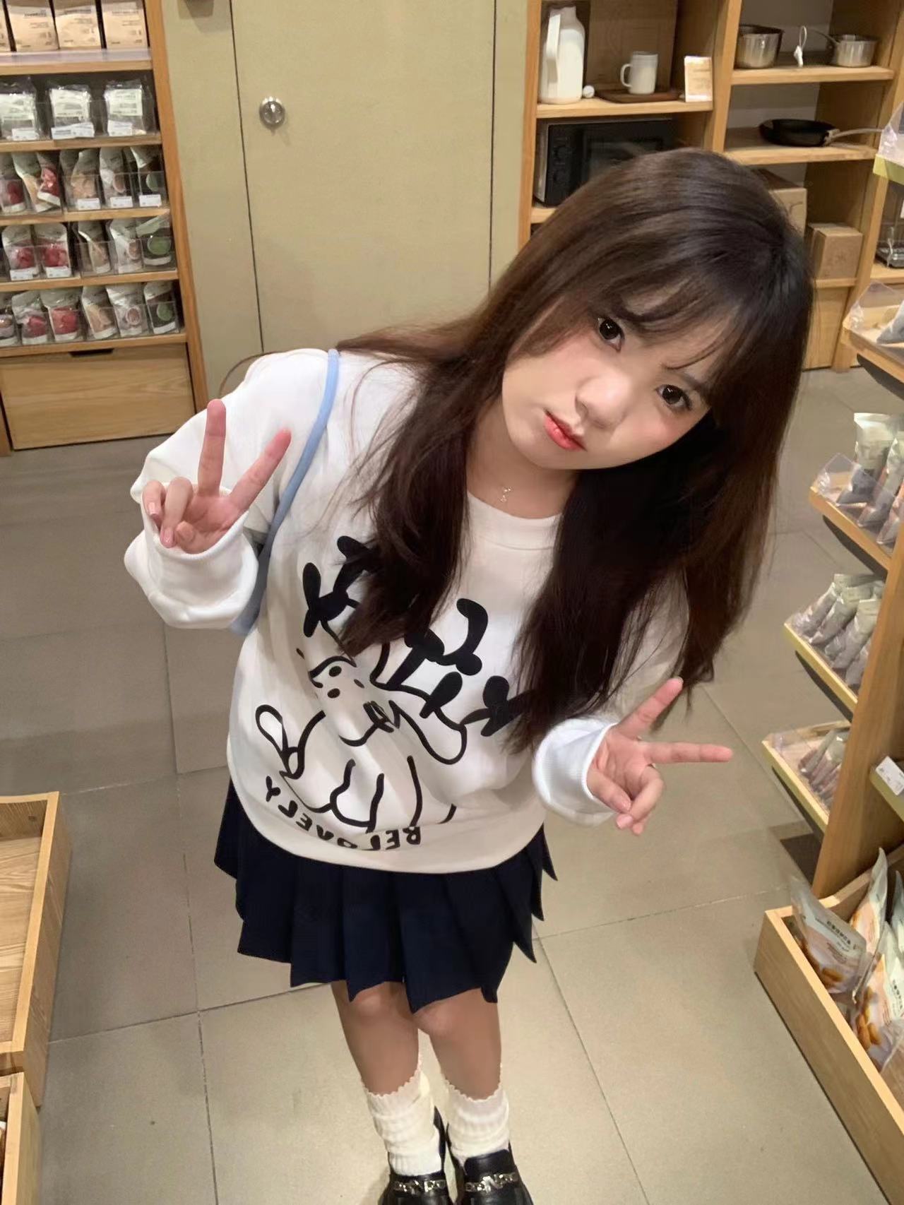 CVC棉麵食毛華棉複合/牛奶絲300克銀狐絨400克前 印花圓領衛衣女