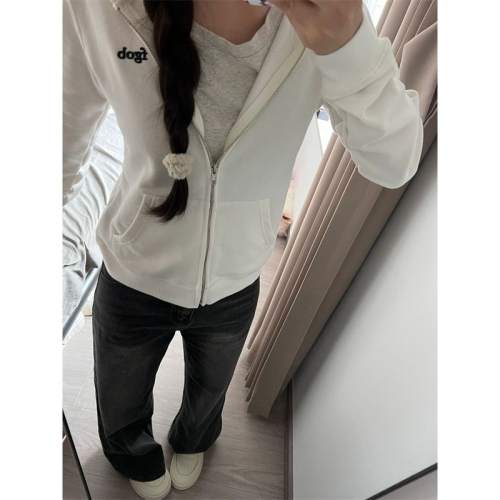Chinese cotton thin/velvet shoulder collar printed cardigan hooded short sweatshirt