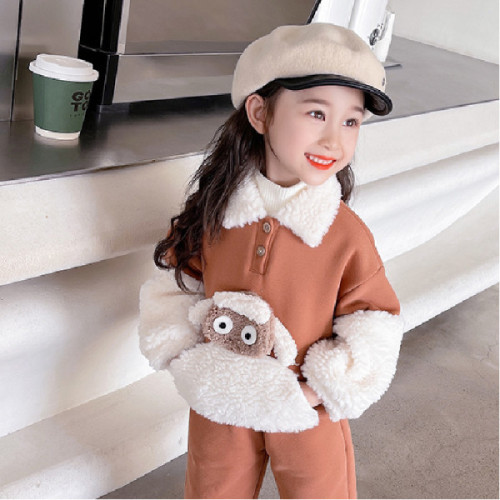 鱼鳞复合贝贝绒430克儿童套装时髦拼接卫衣洋气韩版两件套