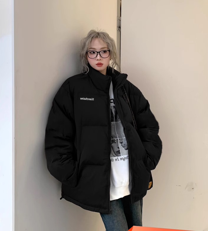 手塞棉棉服冬季新款寬鬆加厚棉衣麵包服印花外套女